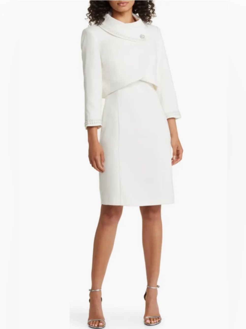 NWT Tahari Arthur S. Levine | Ivory Pearl-Trimmed Dress & Jacket Suit Set | Sz 2